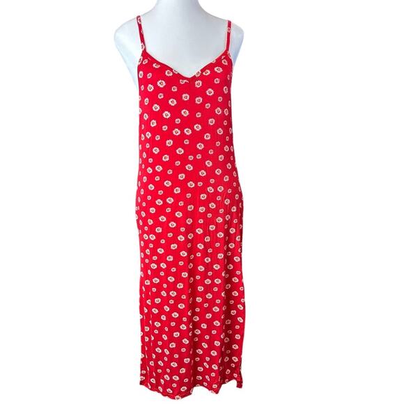 Pretty Little Thing Red Floral Jersey Split Cami Midi Dress Size 6 NWT - Picture 1 of 6